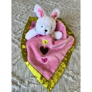 Carter’s Just One You Pink Green Satin Bunny Rabbit Lovey Hearts Baby Rattle
